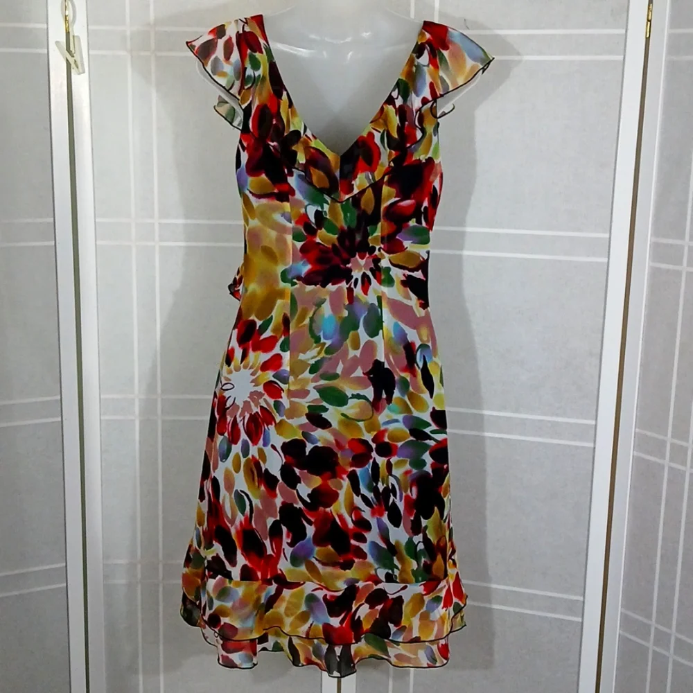 Lily Multicolor Floral Ruffle V-Neck Mini Dress - Picture 5 of 7